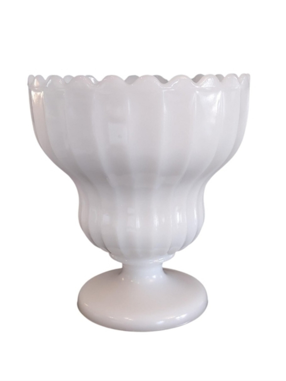 Milk Glass Scalloped Edge Pedestal Bowl Vase